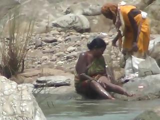 Lady open air bathing in River by Hidden Cam