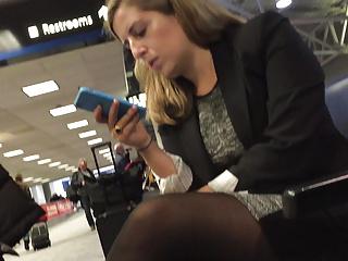 Candid pantyhose airport